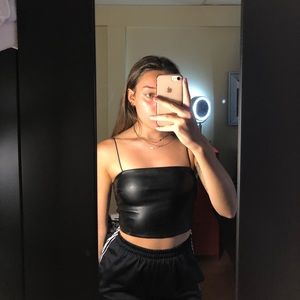 Faux leather crop top black
